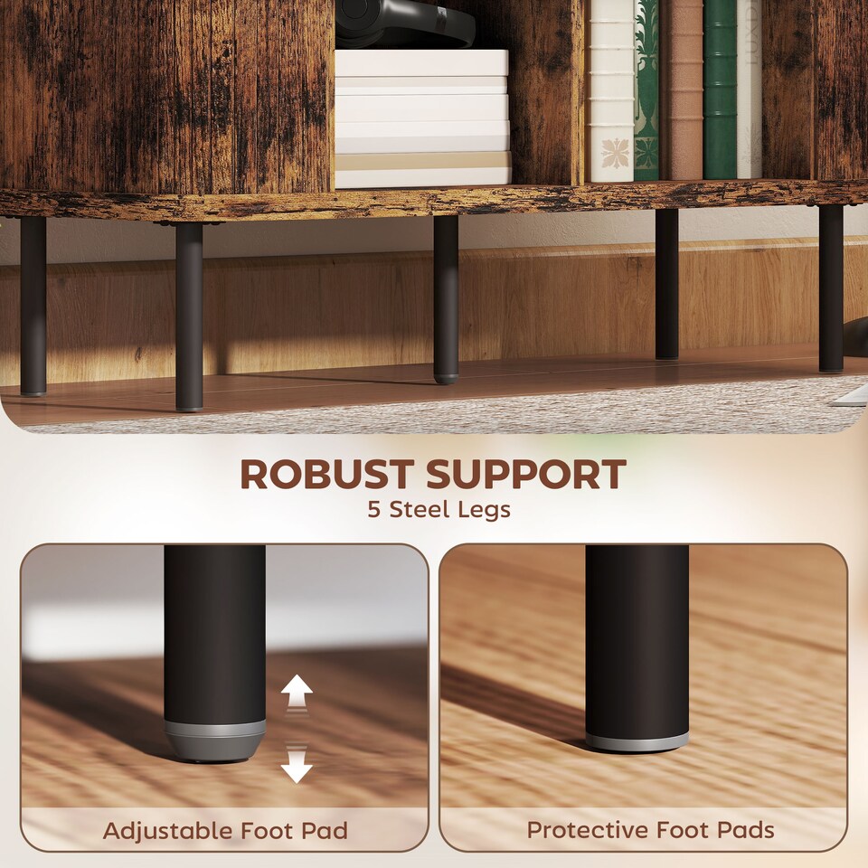 image 1 of HOMCOM Mid-Century Modern Sideboard Storage Cabinet with Slatted Tambour Sliding Doors, Kitchen Cabinet with Steel Legs, Rustic Brown | Brown | Rustic Brown