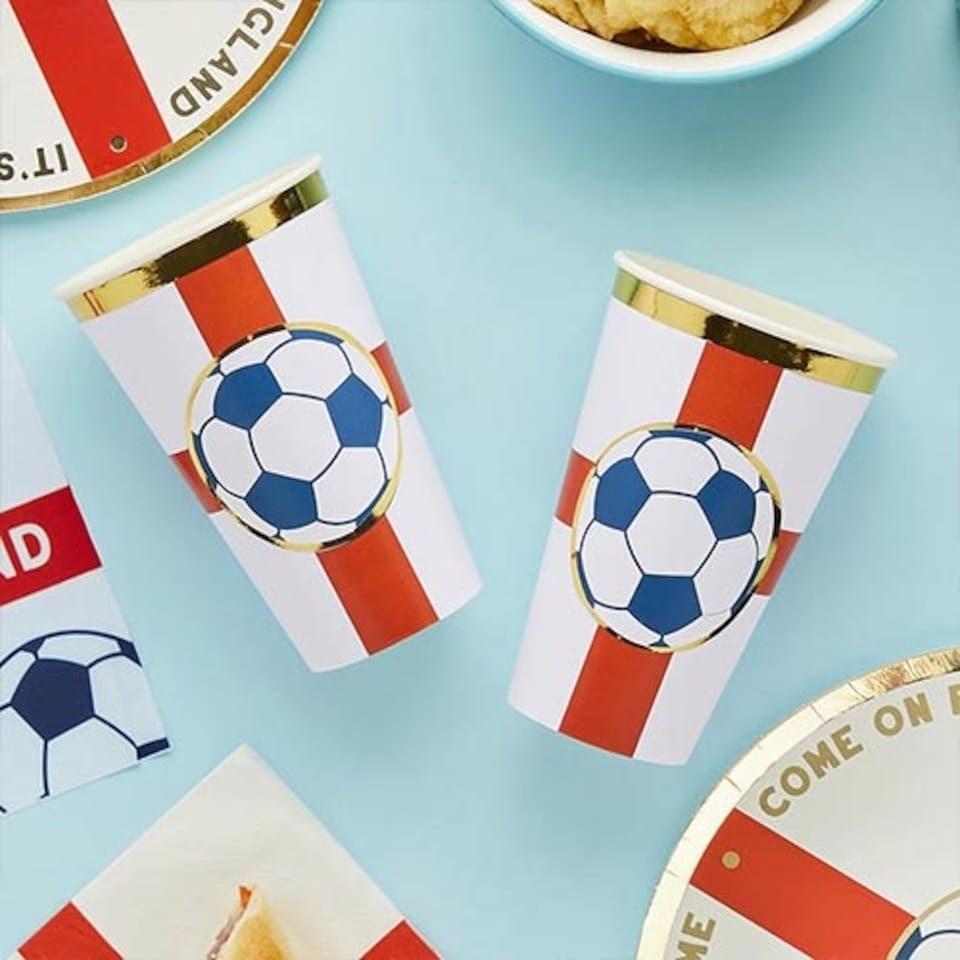 image 1 of Come on England Football Jumbo Paper Cups 450ml - Pack of 8