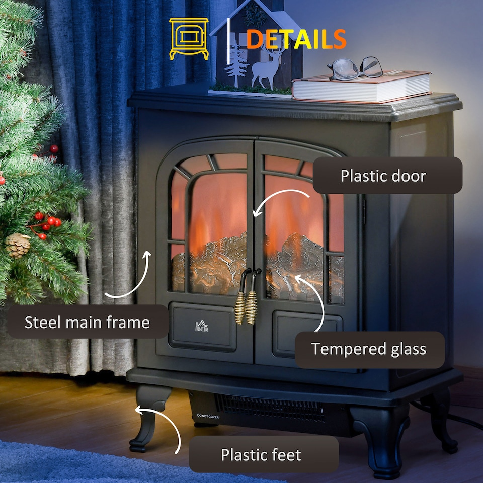 image 1 of HOMCOM Free standing Electric Fireplace Stove W/ LED Fire Flame Effect Black