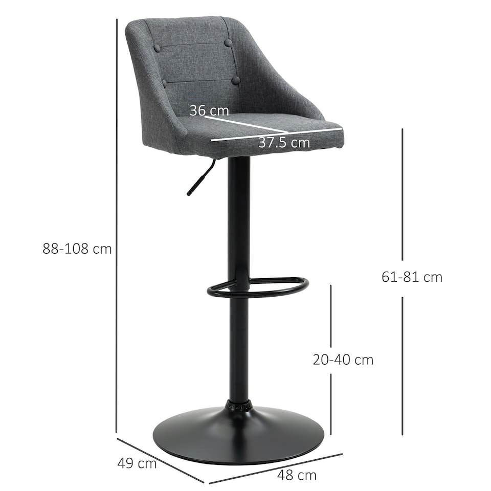 image 1 of HOMCOM Swivel Bar Stools Set of 2 Adjustable Height Fabric Bar Chairs Grey