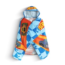 Hot Wheels Race Track Boys Blue Poncho Towel | Hooded Beachwear with Multi-Car Graphics & Checkered Pattern | Poolside Cover-Up | After-Bath Towel for Kids | Hot Wheels Merch