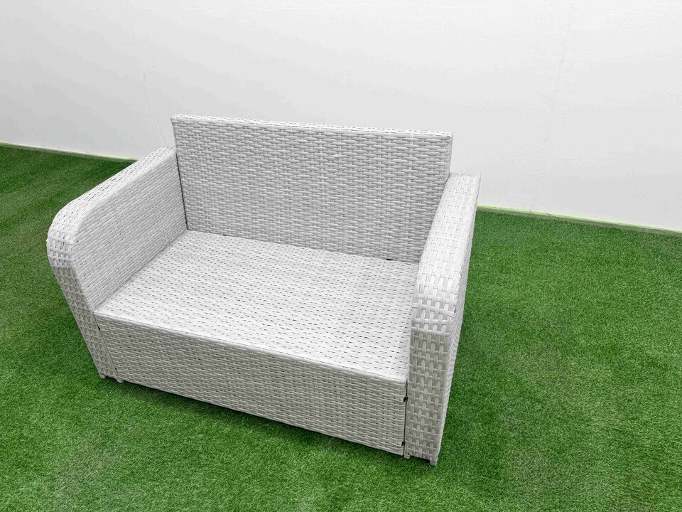image 1 of Fimous 5 Seater Outdoor Love Sofa Set Rattan Garden Furniture Set with Oblong Coffee Table Big Footstool Light Grey