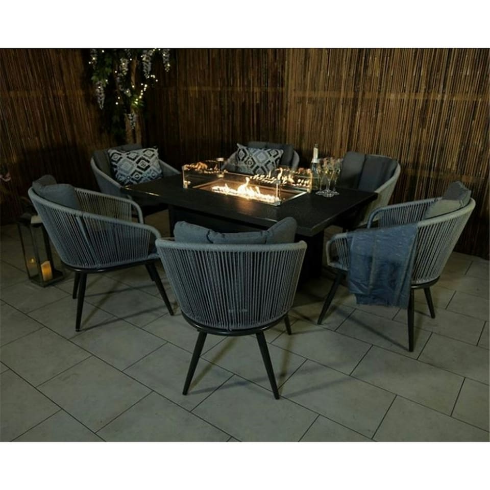 image 1 of 6 Seater Outdoor Firepit Garden Furniture Set With 6 Rope Style Chairs Including Cushions