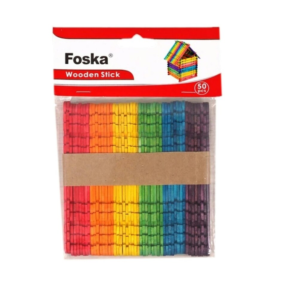 image 1 of Pack of 50 Assorted Colour Wooden Sticks with Grooves 114 x 10 x 2mm