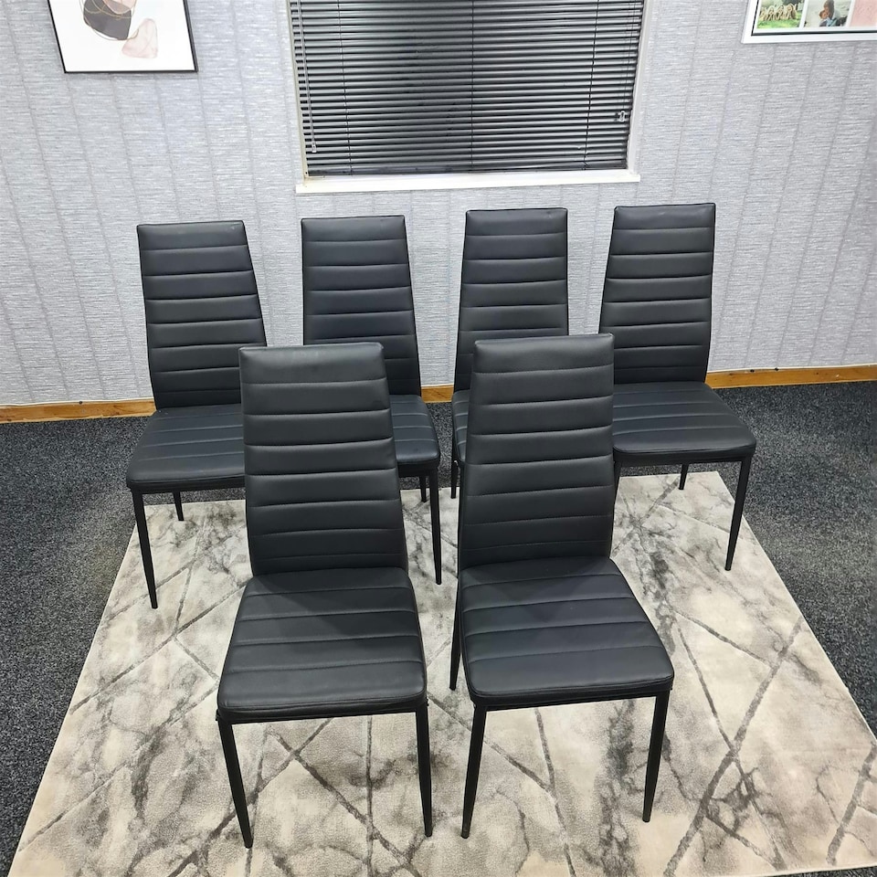 image 1 of Dining Chairs Set of 6 Black Leather Kitchen Chairs Black