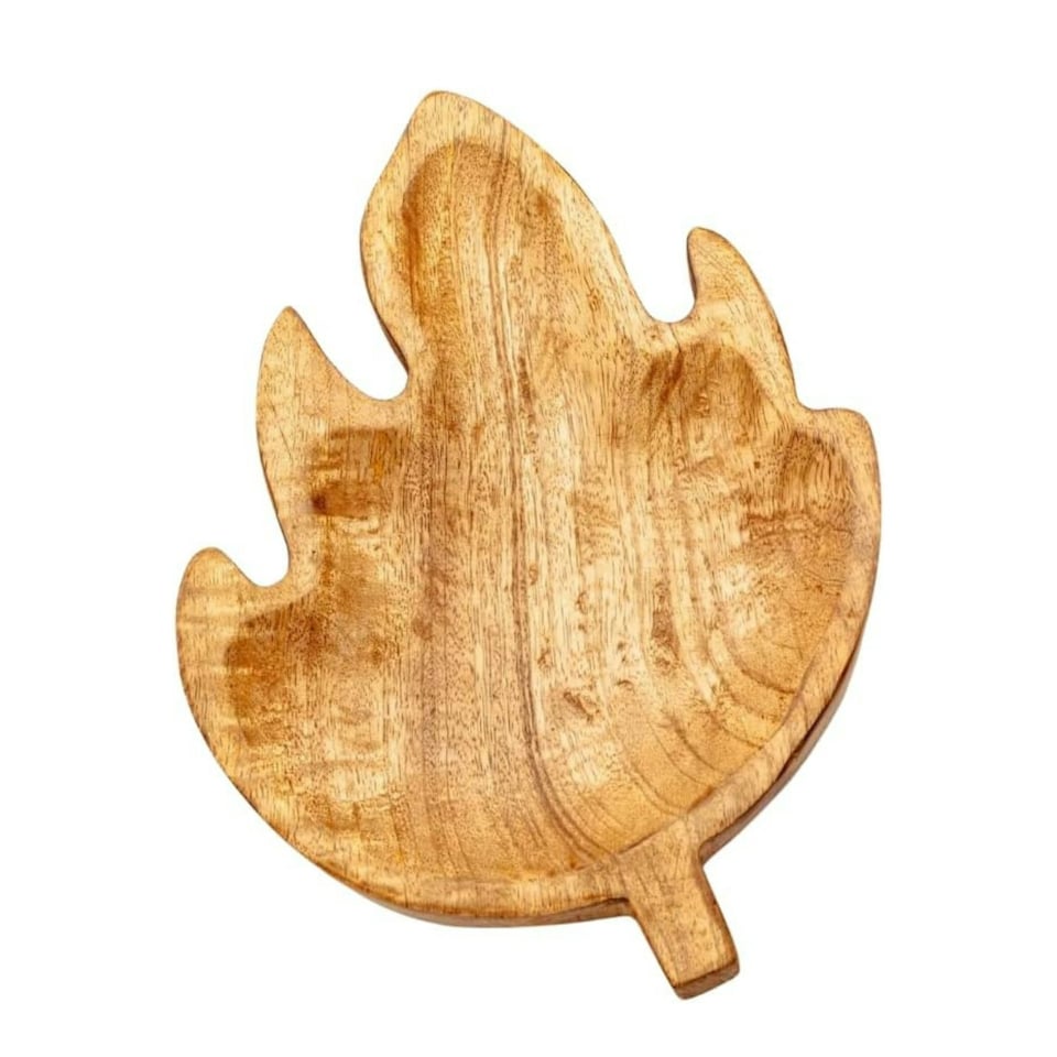 image 1 of Marco Paul25cm Wooden Maple Leaf Decorative Bowl Autumn Centrepiece Brown