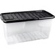 image 2 of 2 x Stackable & Strong Durable 42 Litre Curve Plastic Storage Boxes With Black Lids For Home & Office Clear