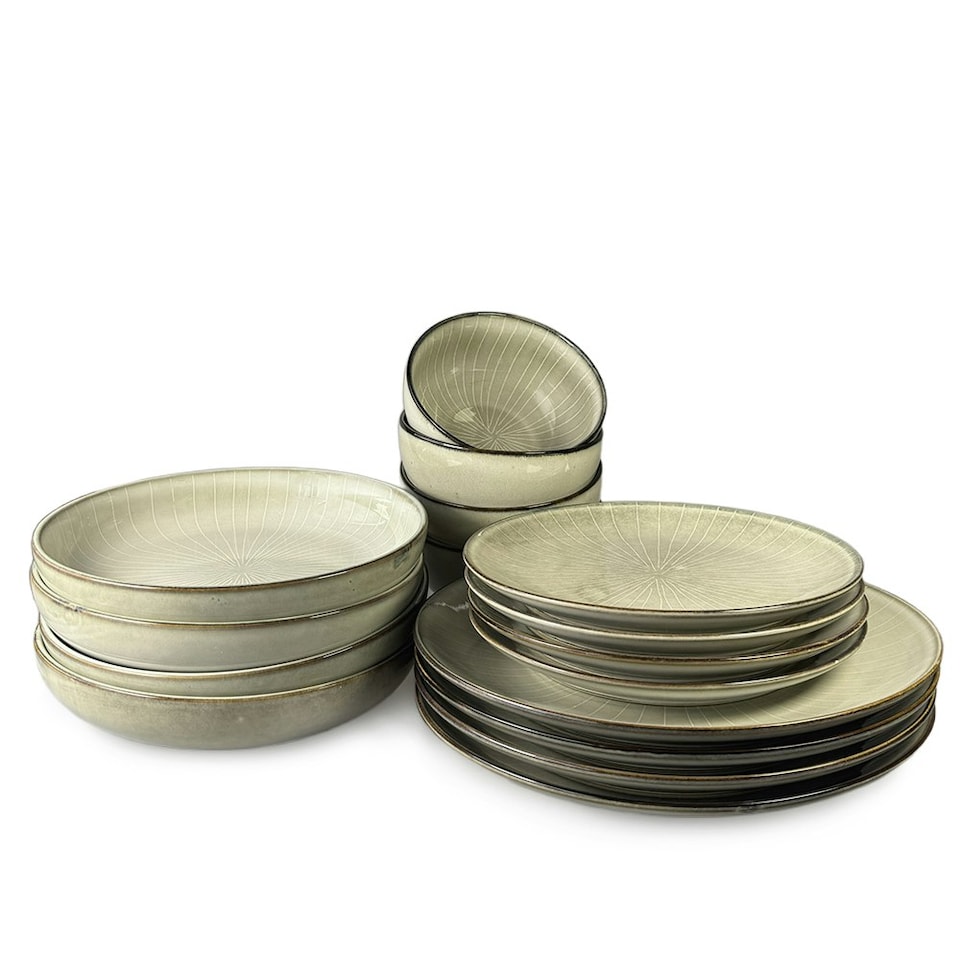 image 1 of Scandi Home 16 Piece Fika Oatmeal Artisan Glaze Tableware Set