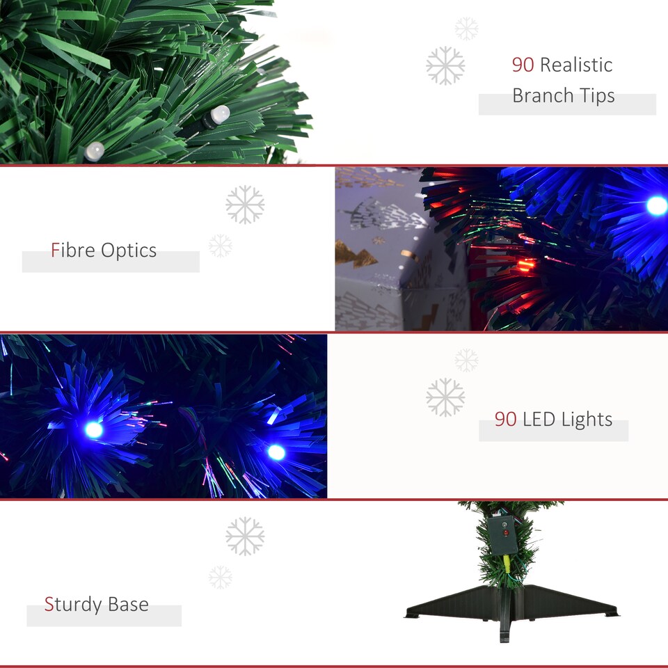 image 1 of HOMCOM 3 Feet Prelit Artificial Christmas Tree with MultiColoured Fiber Optic LED Light, Holiday Home Xmas Decoration, Green