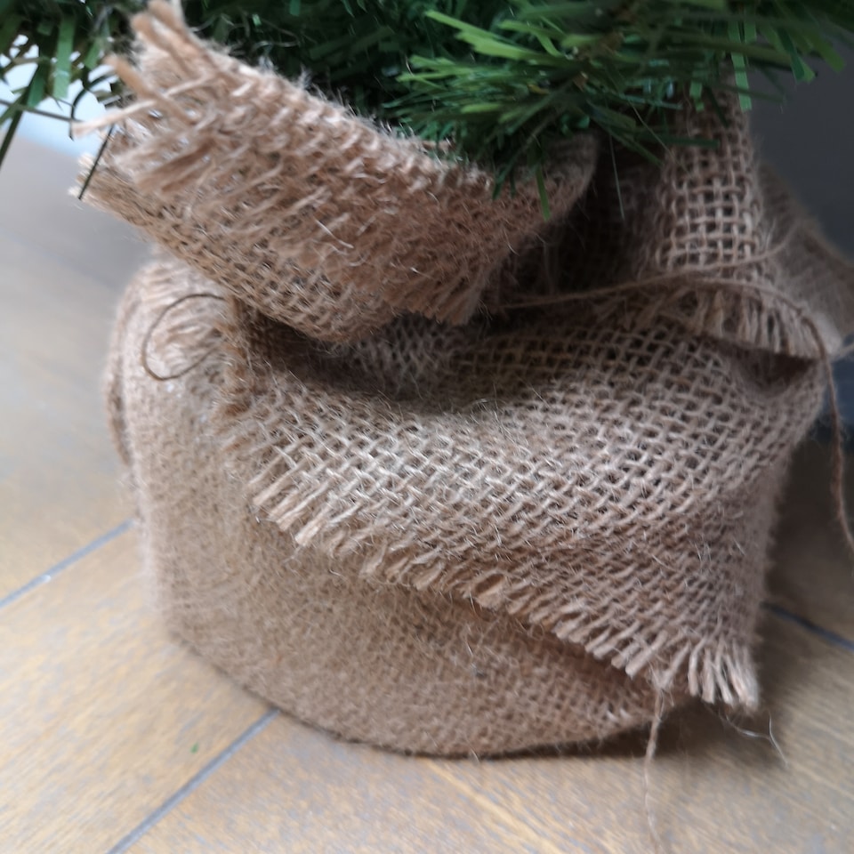image 1 of 3ft (90cm) Mini Plain Green PVC Christmas Tree in a Jute Bag