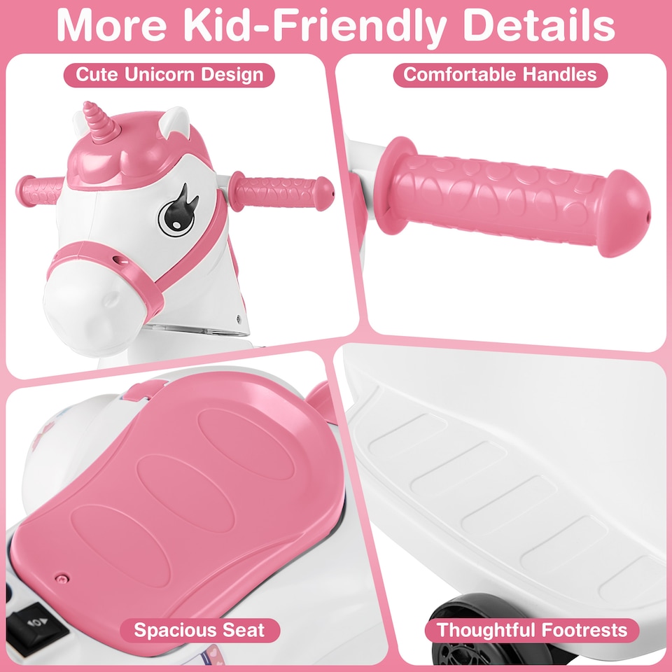 image 1 of COSTWAY 12V Unicorn Ride on Toy Ride on Pony Motorcycle Pink