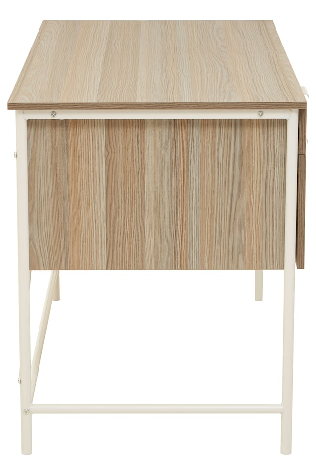image 1 of Light Oak Veneer Desk With Drawers,Modern Office Desk With White Metal Frame For Organization,Storage Desk | Brown