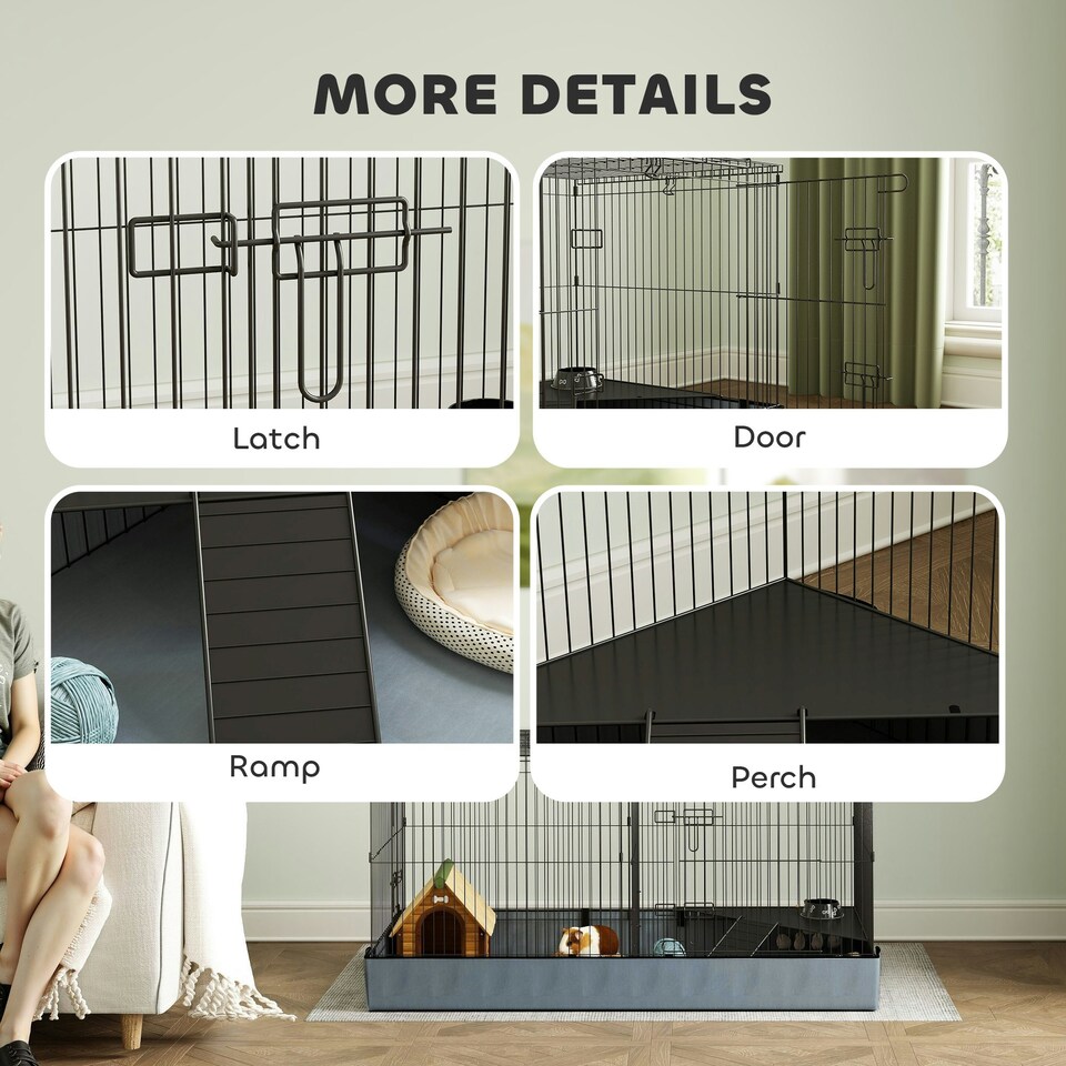 image 1 of PawHut Guinea Pig Cage, 2 in 1 Rabbit Cage Pet Playpen for Hedgehogs, Black