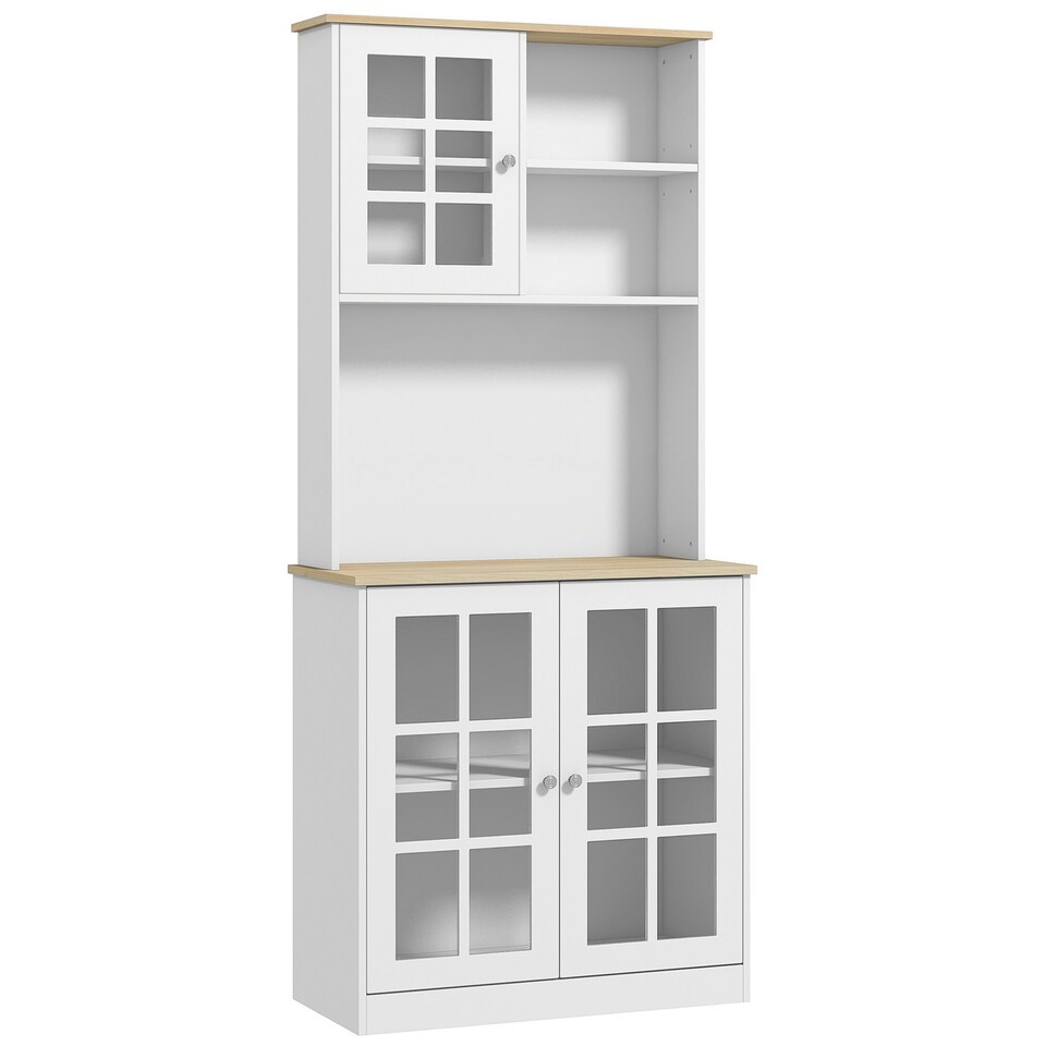 image 1 of HOMCOM 72" Kitchen Solid Storage Sideboard Cabinet with Glass Door, White