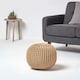 image 2 of Homescapes Linen Round Cotton Knitted Pouffe Footstool - 35 x 40 cm