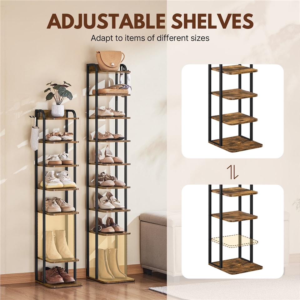 image 1 of Yaheetech 10-Layer Rustic Vintage Shoe Rack for Compact Spaces-Rustic Brown