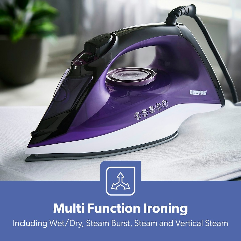 image 1 of GEEPAS Steam Iron | Clothes Dry & Steam Press, 2400W Purple