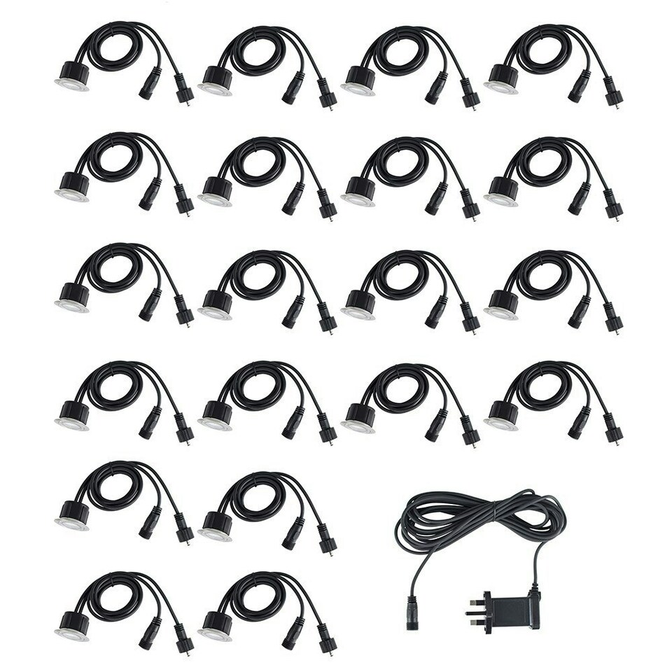 image 1 of ValueLights Decking Lights 20 Pack Silver Outdoor Decking Light With Extension White 40mm Chrome