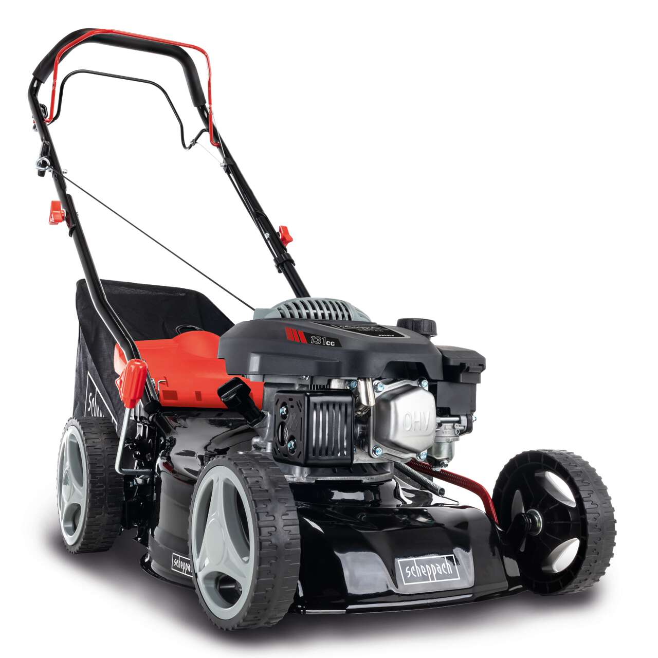 Scheppach MS132-42 Self-Propelled Petrol Lawn Mower, 42cm, Mulching, 45L Grass Bag