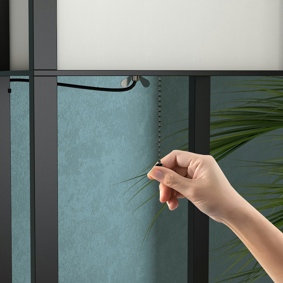 image 1 of HOMCOM Floor Lamp Reading Lamp with 3-Tier Storage Shelf for Home Office, Black