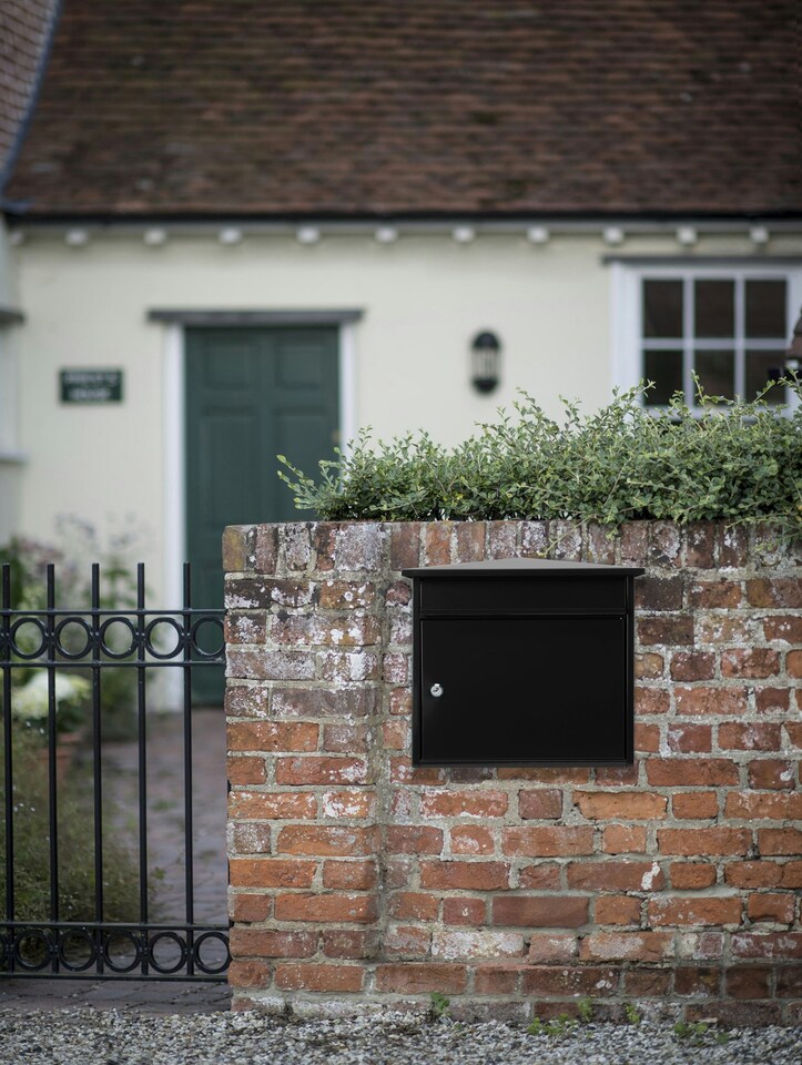 image 1 of Burg-Wachter Mersey Large Wall Mounted Galvanised Steel Post Box - 36x35x20cm | Black