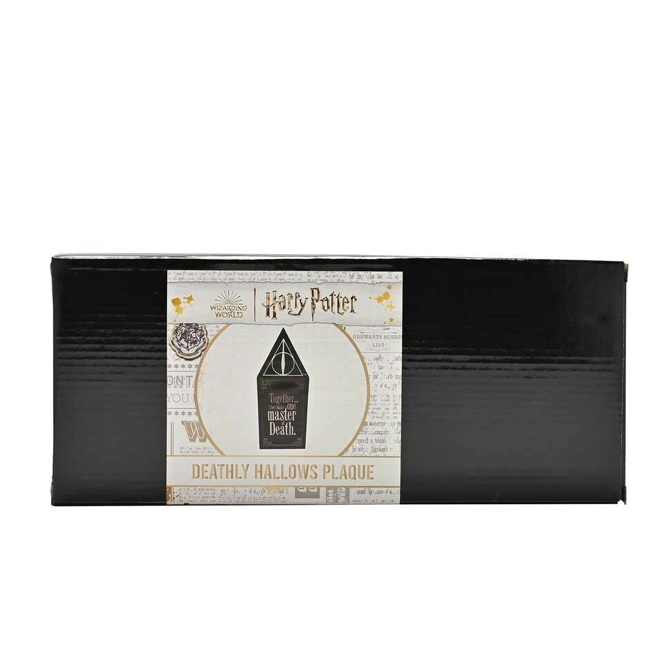 image 1 of Warner Bros Harry Potter Dark Arts Glow In The Dark Wooden Plaque - Deathly Hallows