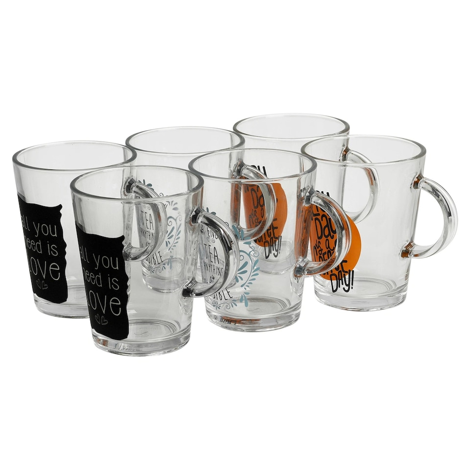 image 1 of 6 x Clear Glass Mugs Coffee Tea Cappuccino Espresso Soup Drinking Cups 290ml Set