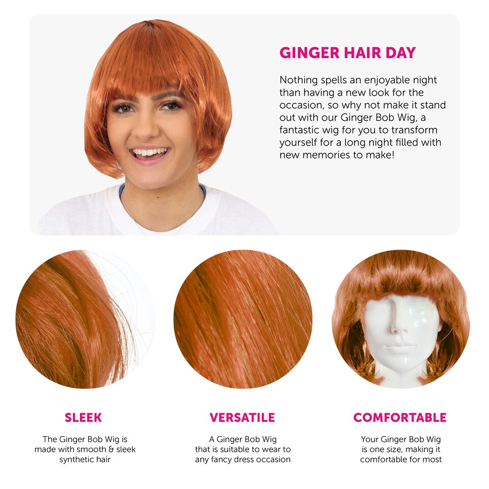 image 1 of Ginger Bob Wig – Cilla Style Fancy Dress Hairpiece for Retro Costumes N/A | One Size