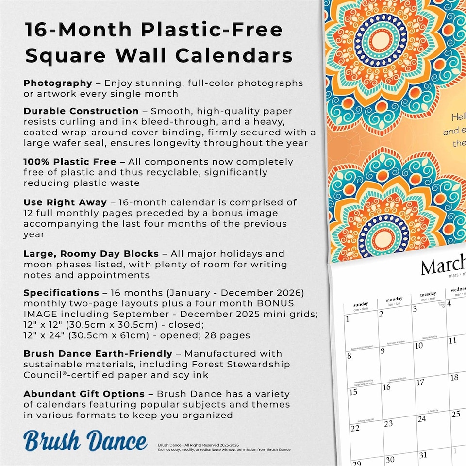 image 1 of Enlightened Rumi Calendar 2026, Wall Calendars, Month To View, Lifestyle, Gift