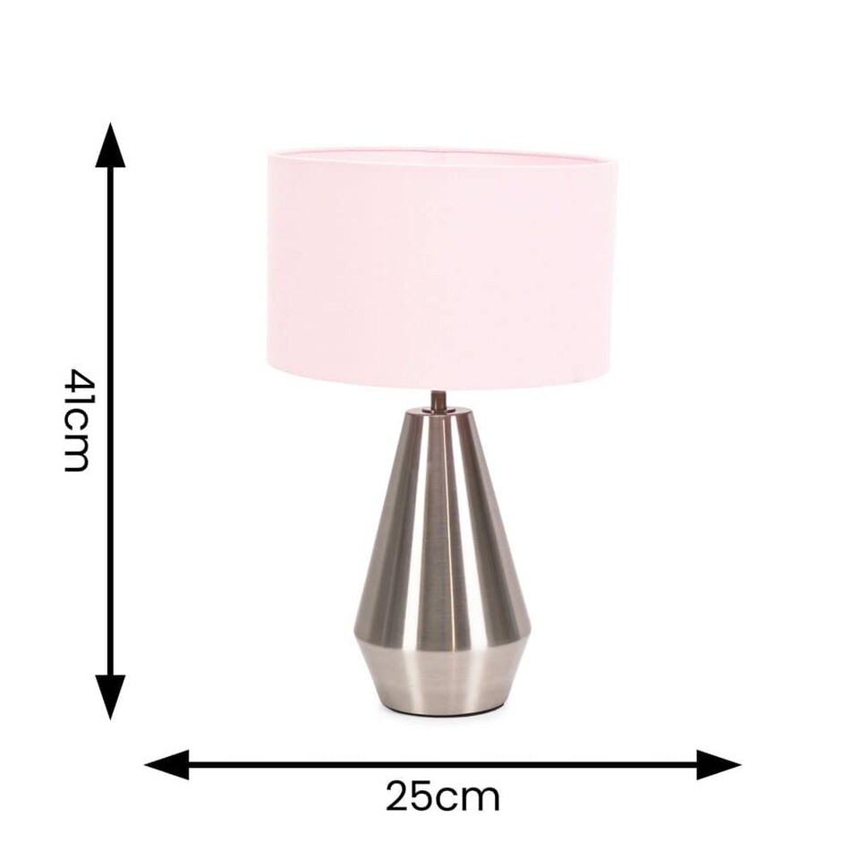 image 1 of ValueLights Jax Brushed Chrome Touch Table Lamp Blush Pink Shade and Bulb