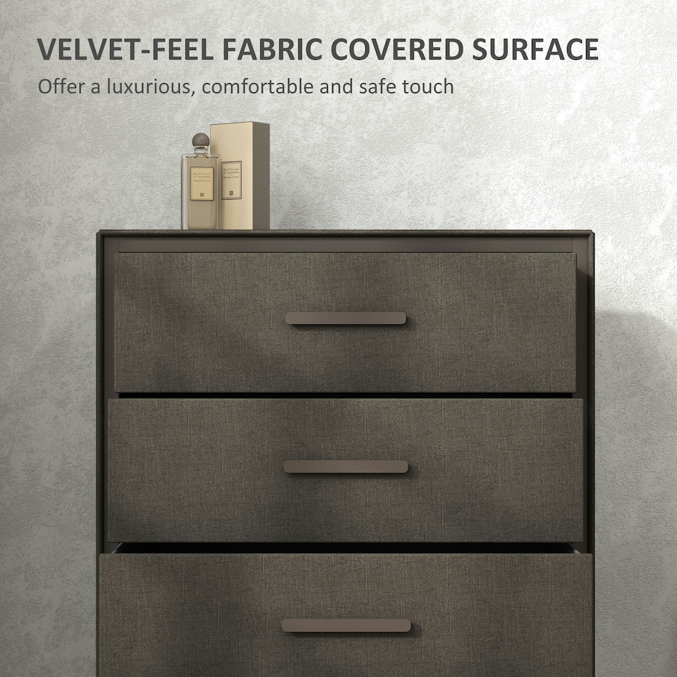image 1 of HOMCOM 4 Drawer Chest of Drawers, Fabric Dresser with Steel Frame, Brown