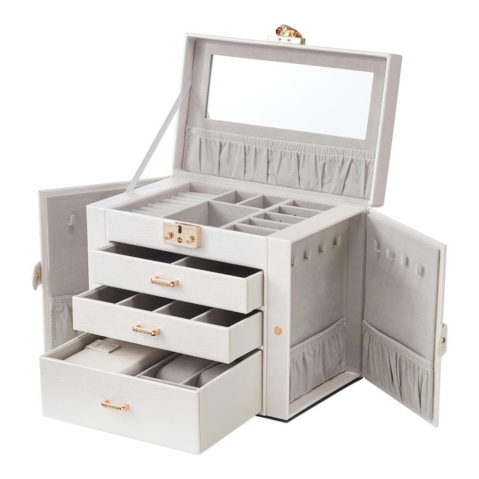 image 1 of Living and Home Jewellery Box Organizer with Large Capacity - White