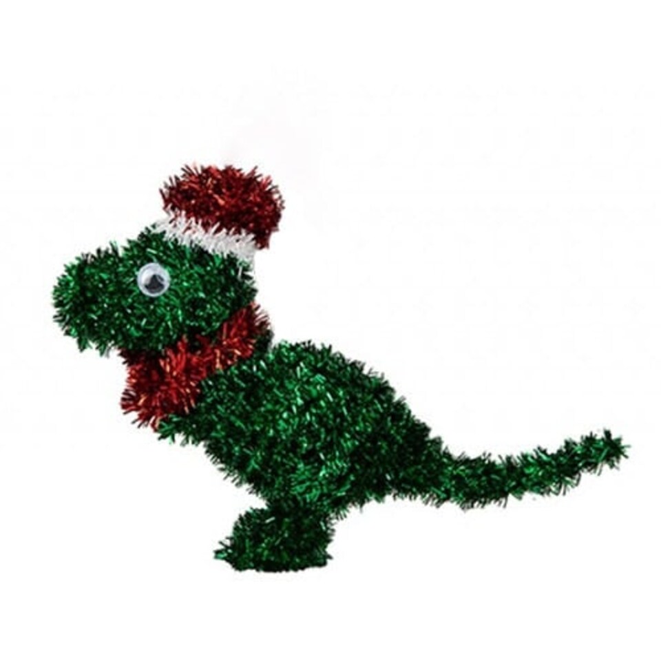 Tinsel Dinosaur with Red Santa Hat Christmas Hanging Decoration 15cm