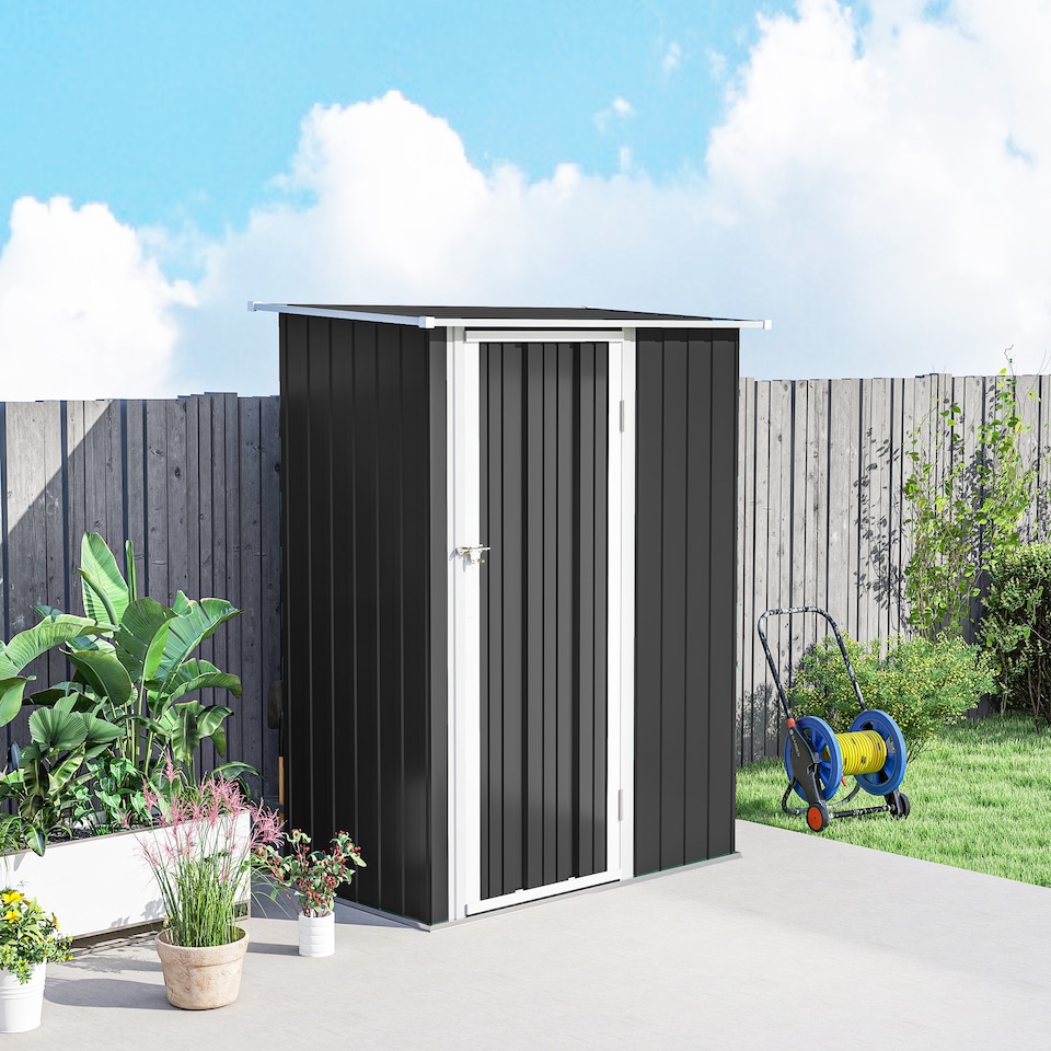 image 1 of Outsunny 5ft x 3ft Garden Storage Shed, Outdoor Metal Shed with Sloped Roof, Lockable Door for Tools, Equipment, Grey