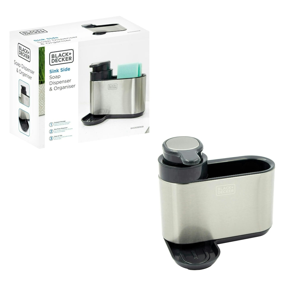 image 1 of BLACK+DECKER Sink Tidy with Dispenser Stainless Steel