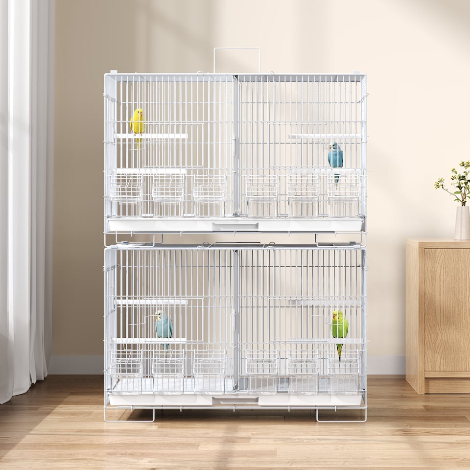 image 1 of Yaheetech Small Stackable Bird Cage for Budgies & Canaries, 60 × 26 × 39.5cm, 11mm Bar Spacing, Removable Divider & Slide-Out Tray, White
