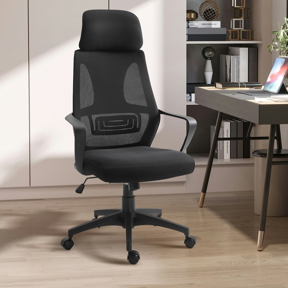 image 1 of Vinsetto Mesh Back Office Chair w/ Adjustable Height Padded Headrest Black