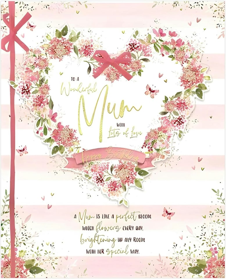 image 1 of Pink Heart Wreath Wonderful Mum Birthday Large Boxed Card