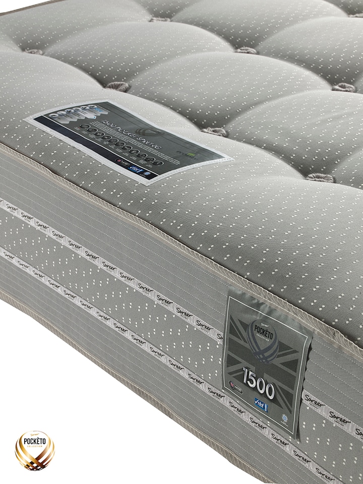 image 1 of Sareer Pocketo 1500 Pocket Sprung Reflex Mattress 4FT6 | Grey | Double