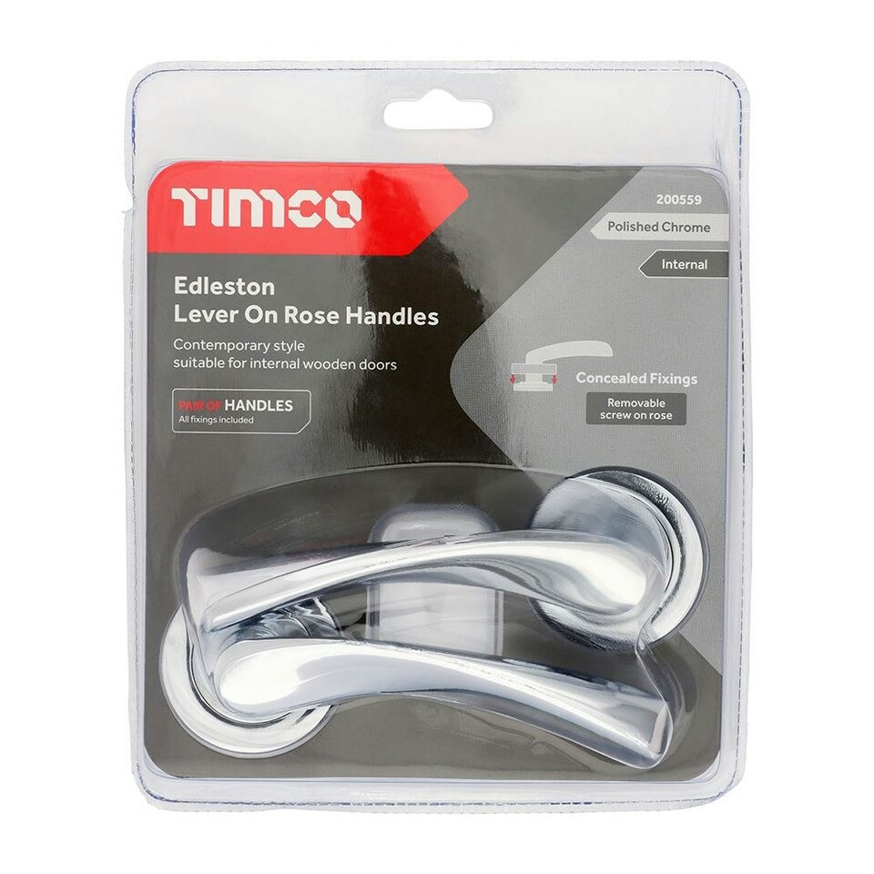 image 1 of Timco - Edleston Lever On Rose Handles - Polished Chrome (Size 51mm - 2 Pieces) Chrome
