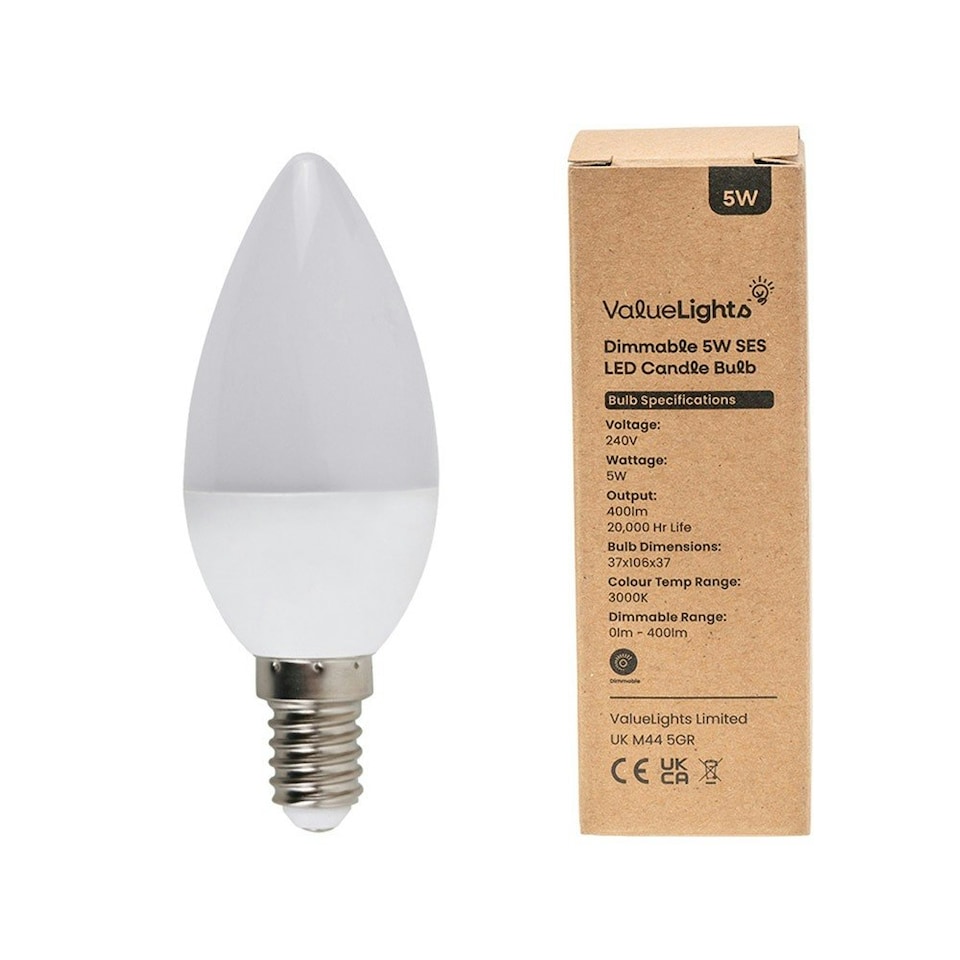 image 1 of ValueLights 10 Pack Dimmable E14 White Plastic Candle LED 5W Warm White 3000K 400lm Light Bulb