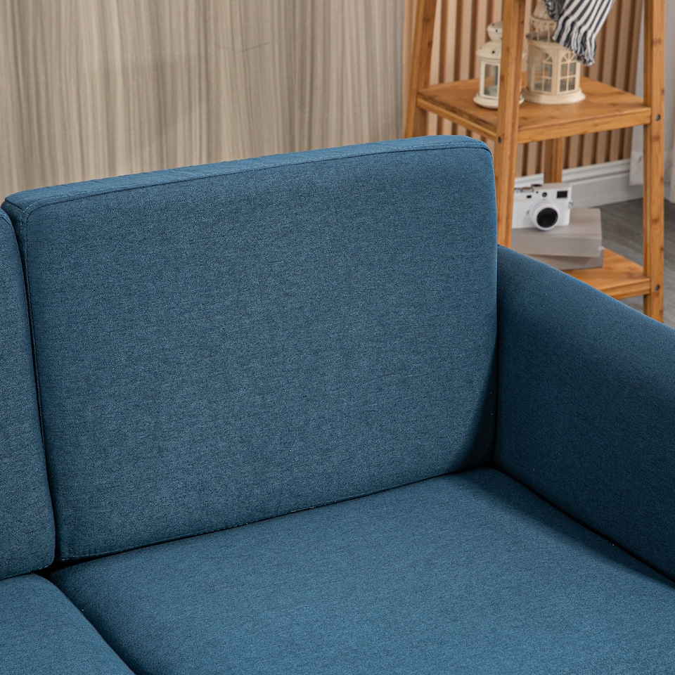 image 1 of HOMCOM 2 Seater Sofa, Compact Loveseat, Linen Upholstered Couch with Wood Legs and Armrest, Small Sofa for Living Room and Home Office Blue