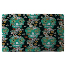 Embroidery colorful simplified ethnic flowers and skull pattern (Kitchen Towel)