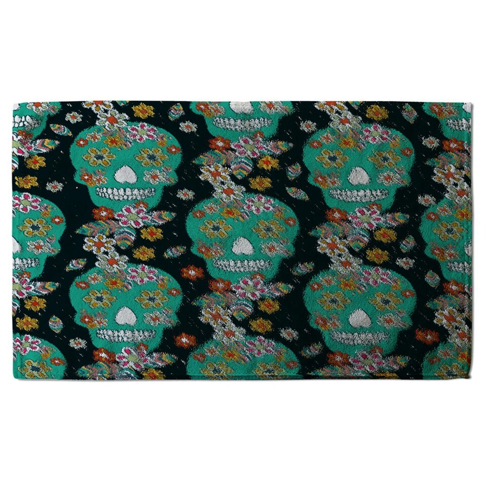 image 1 of Embroidery colorful simplified ethnic flowers and skull pattern (Kitchen Towel)