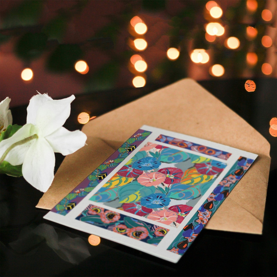 image 1 of Edouard Benedictus Art Card Vibrant Vintage Flower Pattern