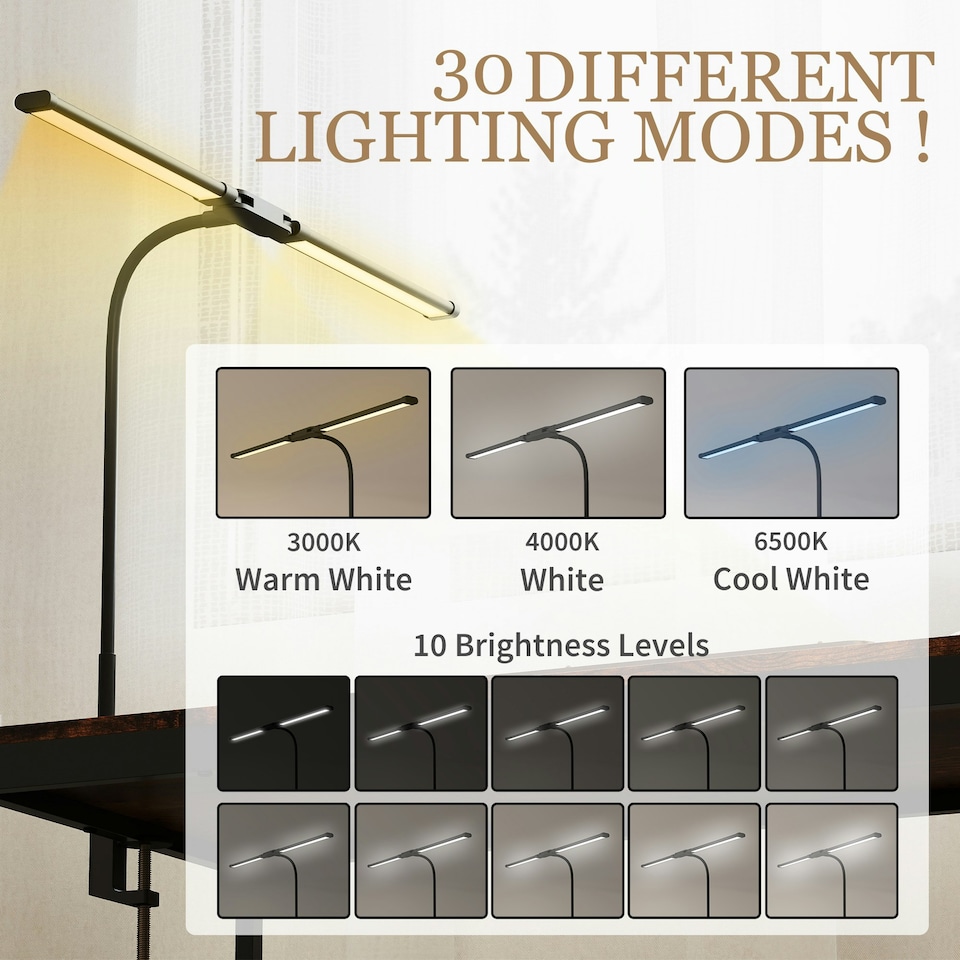 image 1 of HOMCOM Double Head Table Lamp with 3 Colour Modes & 10 Dimmable, Black | Black | 61W x 5.5D x 64H cm