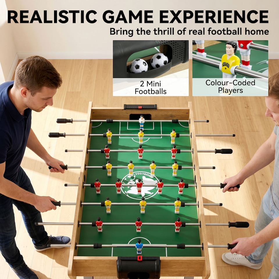 image 1 of SPORTNOW 4ft Table Football, Foosball Table Game for Adults, Natural Wood