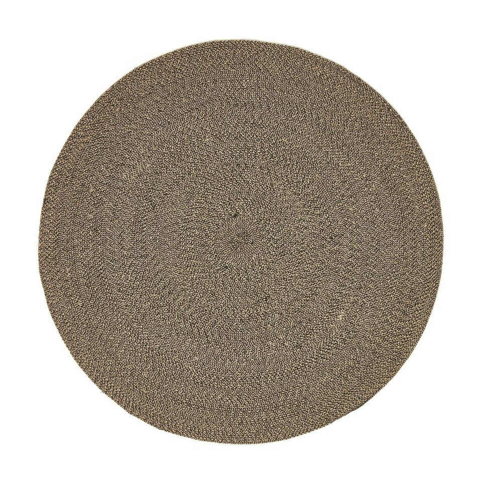 image 1 of Homescapes Linen and Black Handmade Woven Braided Rug - 120 cm Round Cream | 120 cm Round