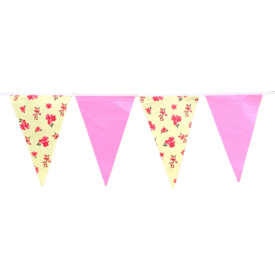 Pink & Yellow Vintage Print Party Bunting 10m with 20 Pennants