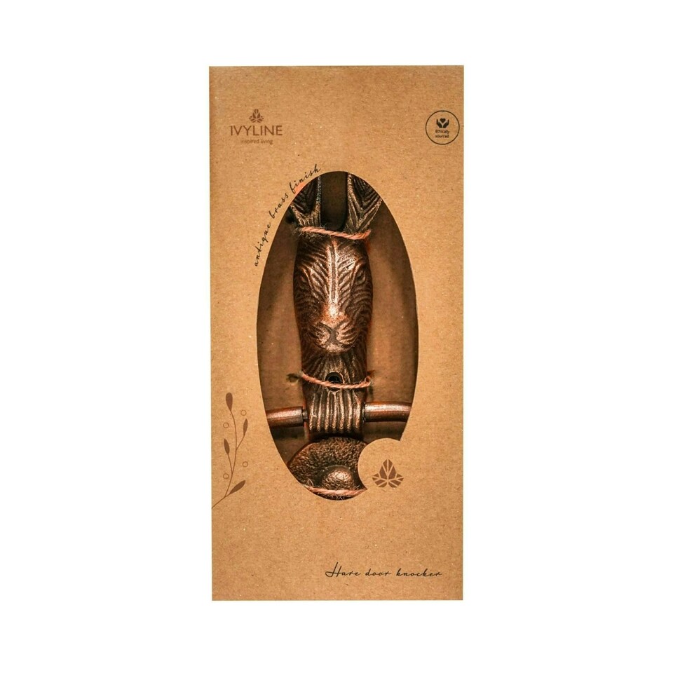 image 1 of Cast Iron Hare Door Knocker - Iron - L4 x W10.5 x H23.5 cm - Antique Brass